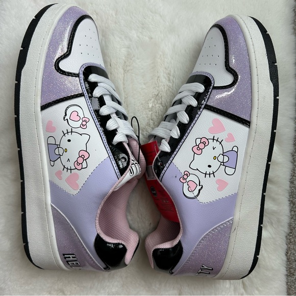 HELLO KITTY by Sanrio Women’s Casual Court Sneakers White/Blk/Purple Sparkle 9 - Picture 2 of 15